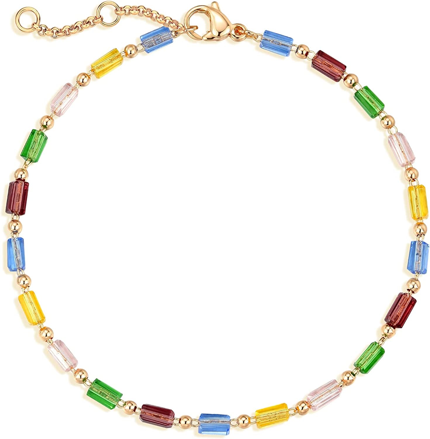 MEVECCO Gold Beaded Bracelets,18K Gold Plated Handmade Cute Satellite Diamond Cut Oval and round Beads Rope Chain Dainty Bracelet for Women Apparel & Accessories > Jewelry > Bracelets Mevecco Colored Beads  