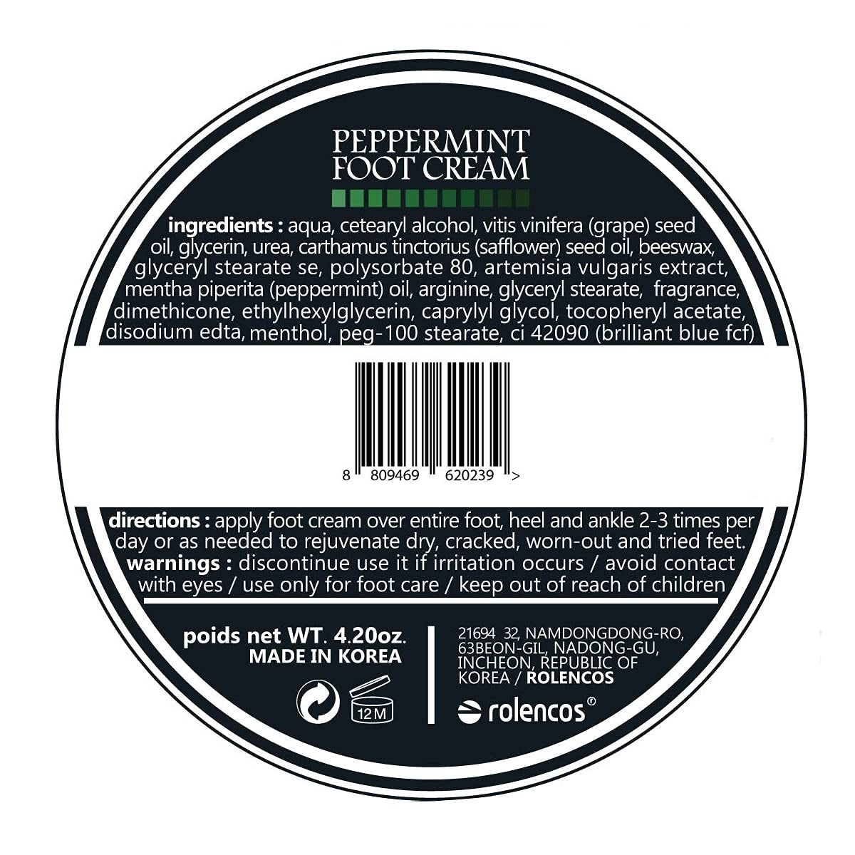 Rolencos Peppermint Cooling Moisturizing Foot Cream 4.20Oz, Callus Remover, Thick, Cracked, Rough, Dead and Dry, Hard Feet, Heels, Soles, Professional Crack Foot Care Rescue Cream Health & Beauty > Personal Care > Foot Care rolencos   
