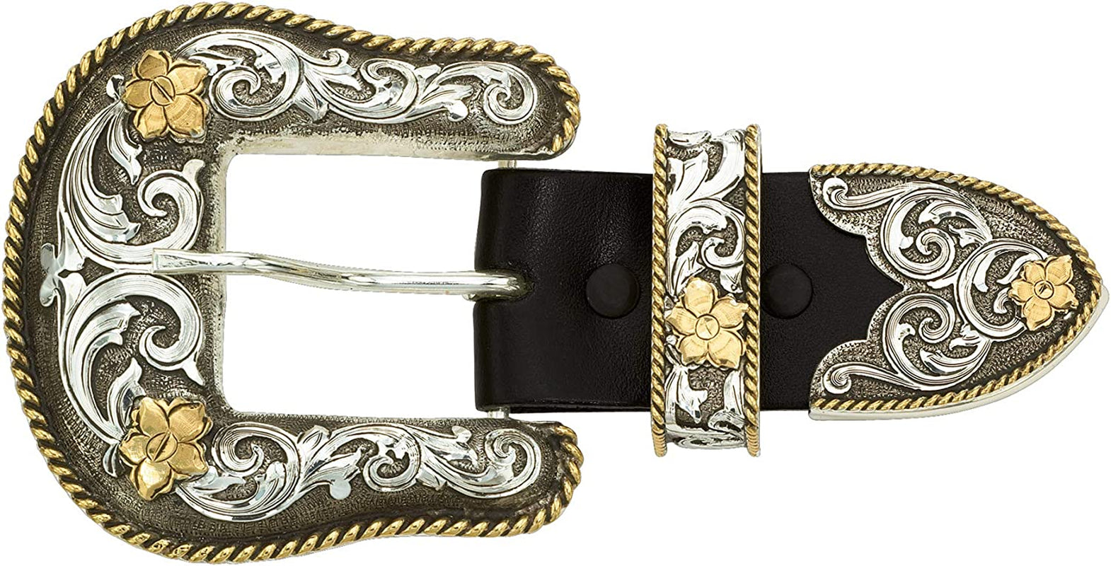 Montana Silversmiths Western 3 Piece Belt Buckle Set, Keeper Loop, Belt Tip Apparel & Accessories > Clothing Accessories > Belt Buckles Montana Silversmiths Gold Twisted Rope Filigree Buckle Set  