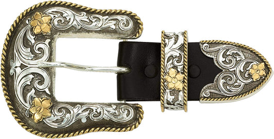 Montana Silversmiths Western 3 Piece Belt Buckle Set, Keeper Loop, Belt Tip Apparel & Accessories > Clothing Accessories > Belt Buckles Montana Silversmiths Gold Twisted Rope Filigree Buckle Set  