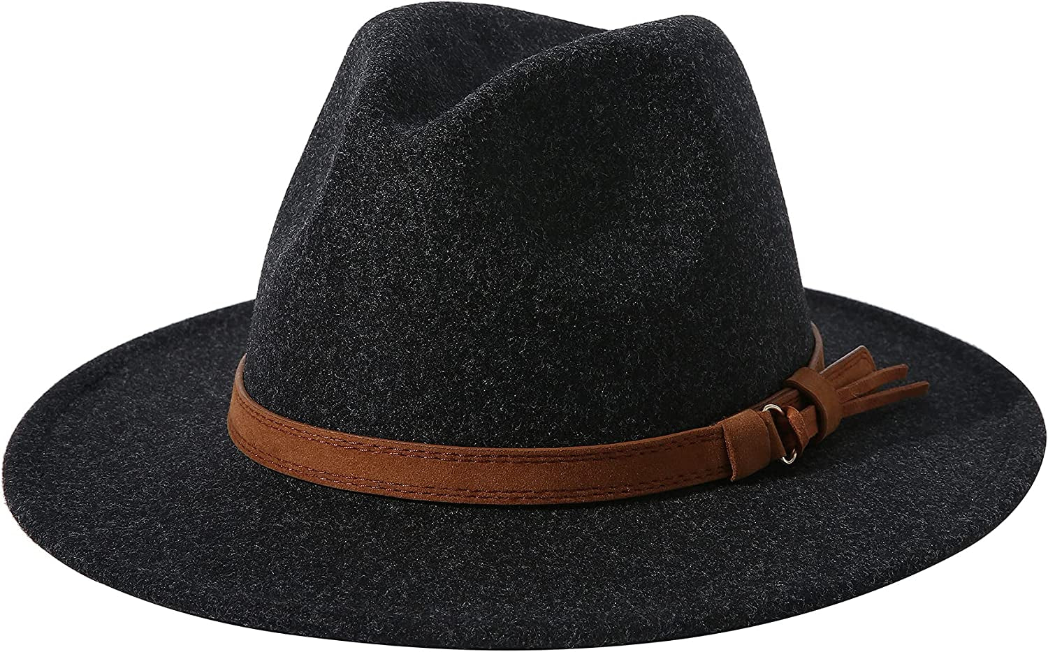 Lanzom Women Lady Felt Fedora Hat Wide Brim Wool Panama Hats with Band Apparel & Accessories > Clothing Accessories > Hats Lanzom 01-black  
