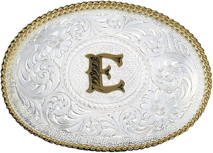 Montana Silversmiths Initial Letter Silver Engraved Gold Trim Western Belt Buckle Apparel & Accessories > Clothing Accessories > Belt Buckles Montana Silversmiths Initial E  