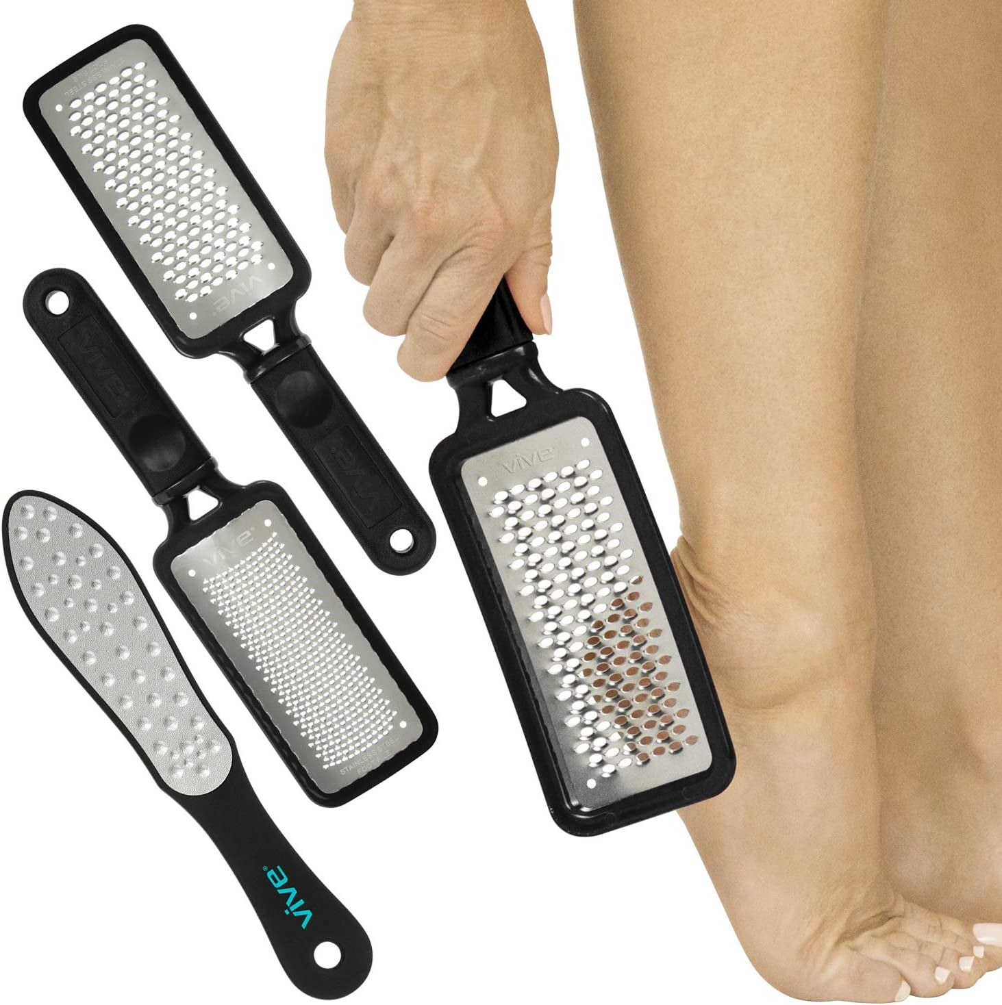 Vive Foot File (3 Pack) - Callus Remover Pedicure Tool Kit for Men, Women Care - Dead Skin Heel Scrub Shaver and Rough Patch Eliminator Remover for Dry and Wet Toe and Feet Peel - Rasp Scrubber Blade Health & Beauty > Personal Care > Foot Care Vive 3 Count (Pack of 1)  