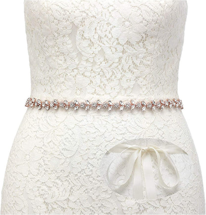 SWEETV Rhinestone Bridal Belt Bridesmaid Sash Crystal Headband Wedding Belt Women Dress Accessories Apparel & Accessories > Clothing Accessories > Belts SWEETV Rose Gold + Champagne Ribbon  