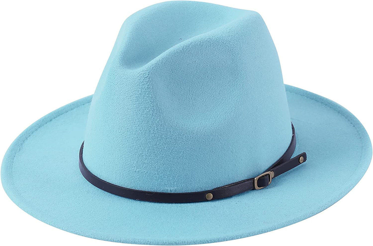 Lanzom Womens Classic Wide Brim Floppy Panama Hat Belt Buckle Wool Fedora Hat Apparel & Accessories > Clothing Accessories > Hats Lanzom Light Sky Blue One Size 