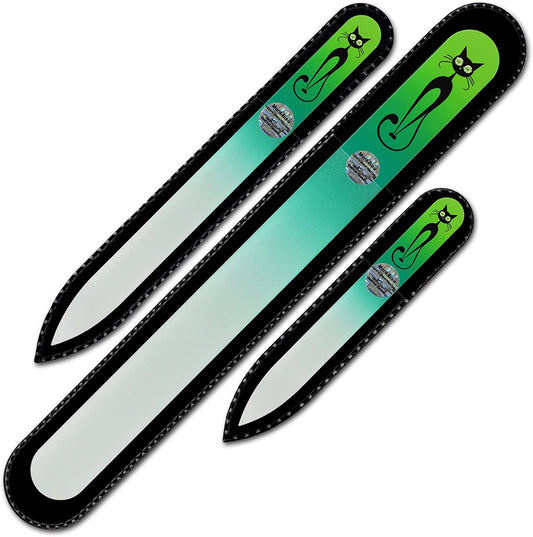 Mont Bleu Set of 3 Cats Crystal Nail Files Hand Decorated with Crystals from Swarovski - Handmade - Czech Tempered Glass - Lifetime Guaranty - Excellent Nail Filing Tools - Premium Glass Nail File Health & Beauty > Personal Care > Cosmetics > Cosmetic Tools > Nail Tools Mont Bleu Fern Green  