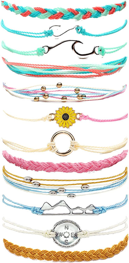 Waterproof String Bracelets for Girls Summer Wave Bracelet Friendship Handmade Wave Bracelet Apparel & Accessories > Jewelry > Bracelets Highven N-12pcs-String Bracelets  