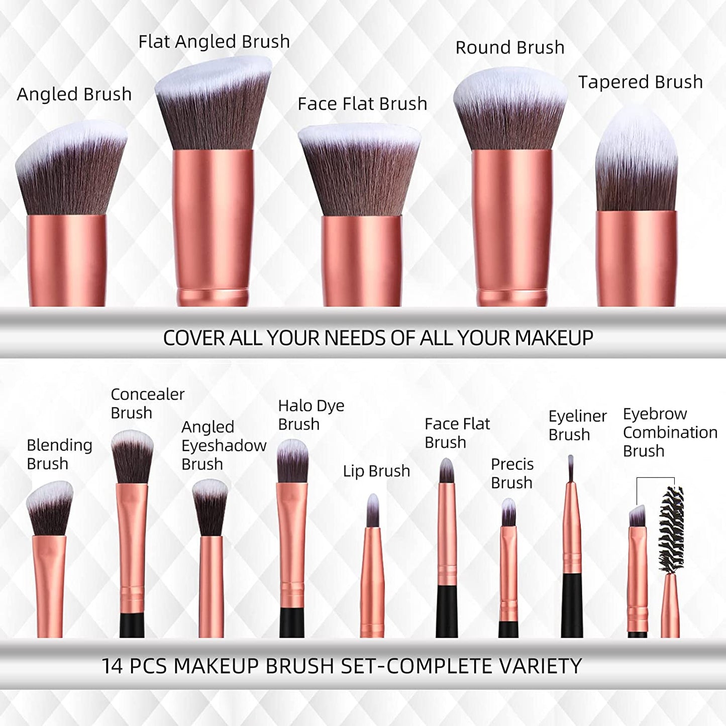 Makeup Brushes BS-MALL Premium Synthetic Foundation Powder Concealers Eye Shadows Makeup 14 Pcs Brush Set (A-Rose Golden) Health & Beauty > Personal Care > Cosmetics > Cosmetic Tools > Makeup Tools BS-MALL   
