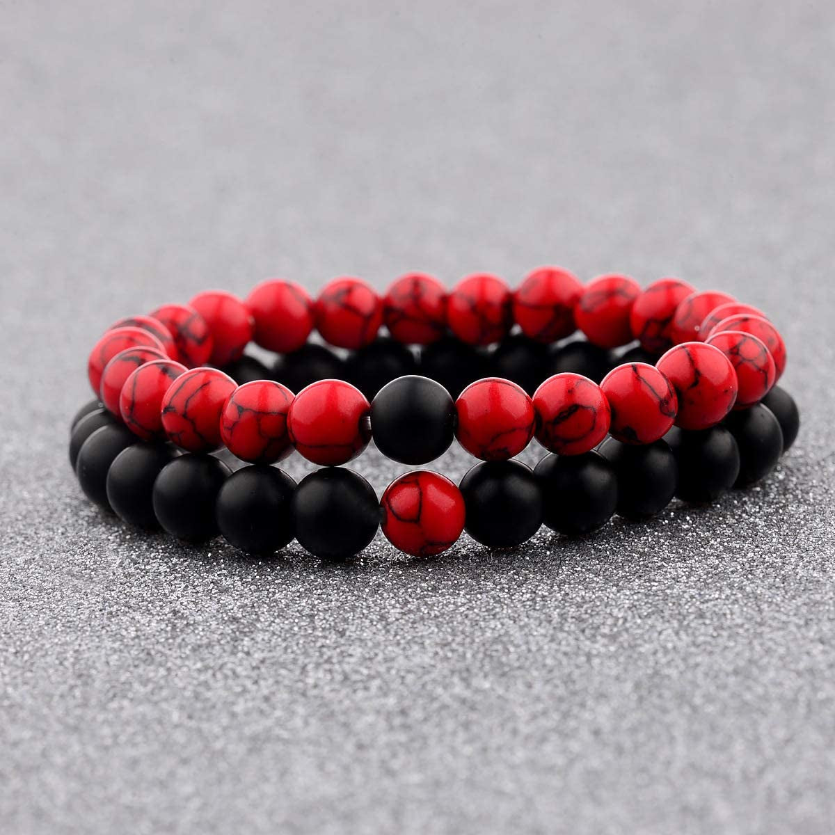 CNLQ Long Distance Bracelets for Lovers Couples Matching Gift Matte Agate 8Mm Bead Stone (Elastic Red) Apparel & Accessories > Jewelry > Bracelets LeZisuIre   