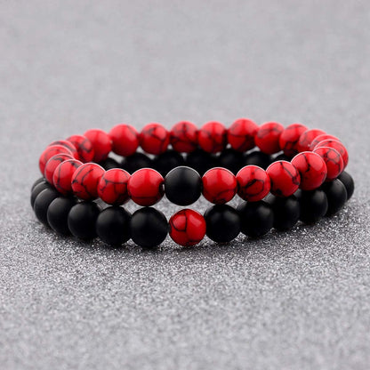 CNLQ Long Distance Bracelets for Lovers Couples Matching Gift Matte Agate 8Mm Bead Stone (Elastic Red) Apparel & Accessories > Jewelry > Bracelets LeZisuIre   