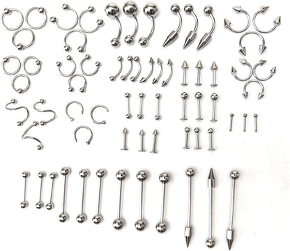 DEFLERS Body Piercing Jewelry Kit Titanium Steel Nose Rings Lip Tongue Tragus Cartilage Rings Hoop Studs Different Styles Apparel & Accessories > Jewelry > Rings Generic 60-piece set  