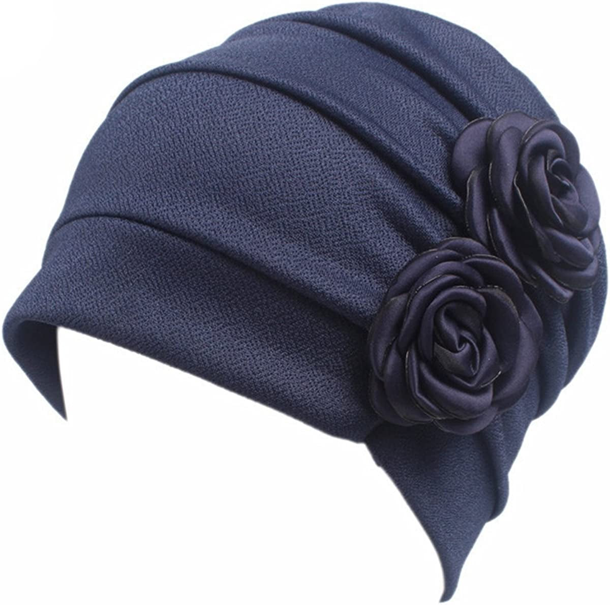 HONENNA Chemo Caps Headwear for Women Turbans Beanies Flowers Hats Headwrap for Cancer Patient Hair Loss Apparel & Accessories > Clothing Accessories > Headwear HONENNA Navy Blue  