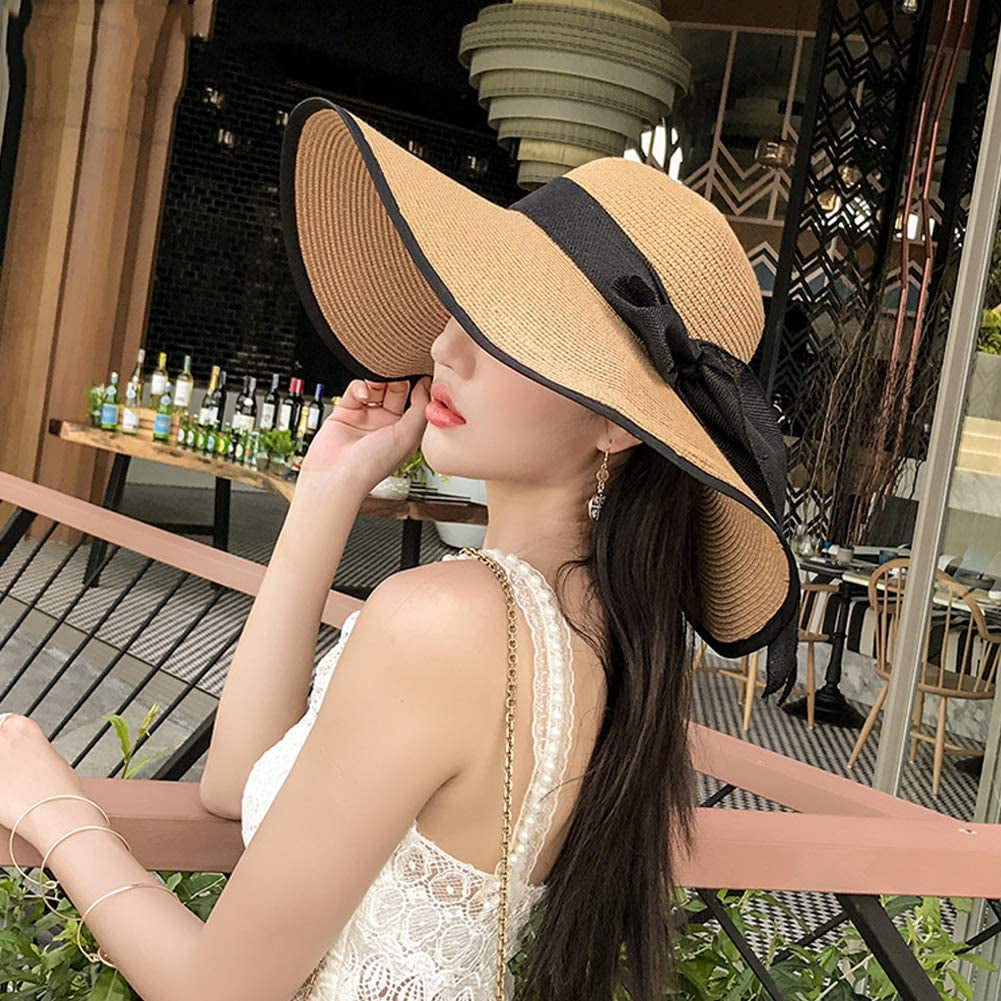 Women'S Folable Floppy Hat,Wide Brim Sun Protection Straw Hat, Summer UV Protection Beach Cap Apparel & Accessories > Clothing Accessories > Hats FSIGOM   