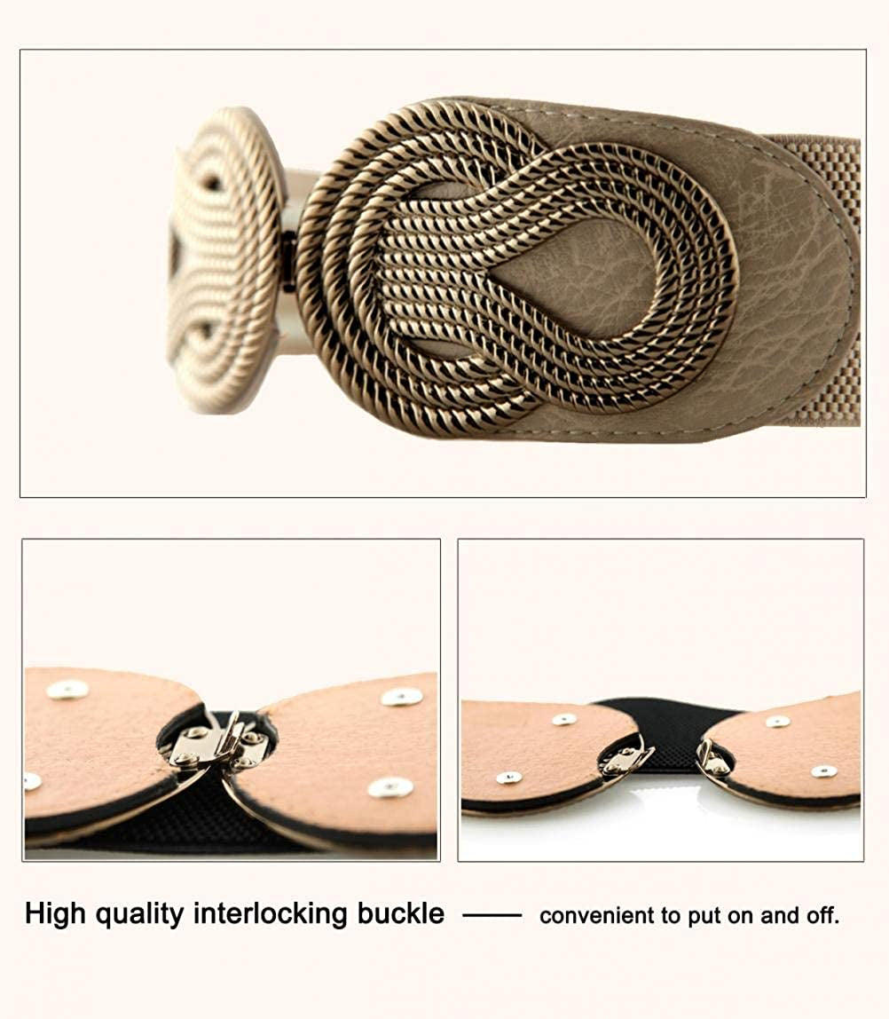 VOCHIC 2Pcs Vintage Basic Stretchy Elastic Wide Waist Belt for Womens Dress Metal Interlock Buckle Apparel & Accessories > Clothing Accessories > Belts VOCHIC   