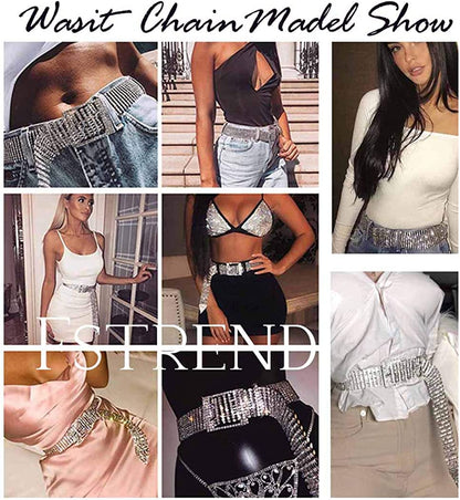 Fstrend Women Sparkle Crystal Rhinestone Chain Belts Sexy Luxury Waist Buckle Metal Beads around Sash Party Nightclub Waistband Chains Accessories for Women and Girls Apparel & Accessories > Clothing Accessories > Belts Fstrend   