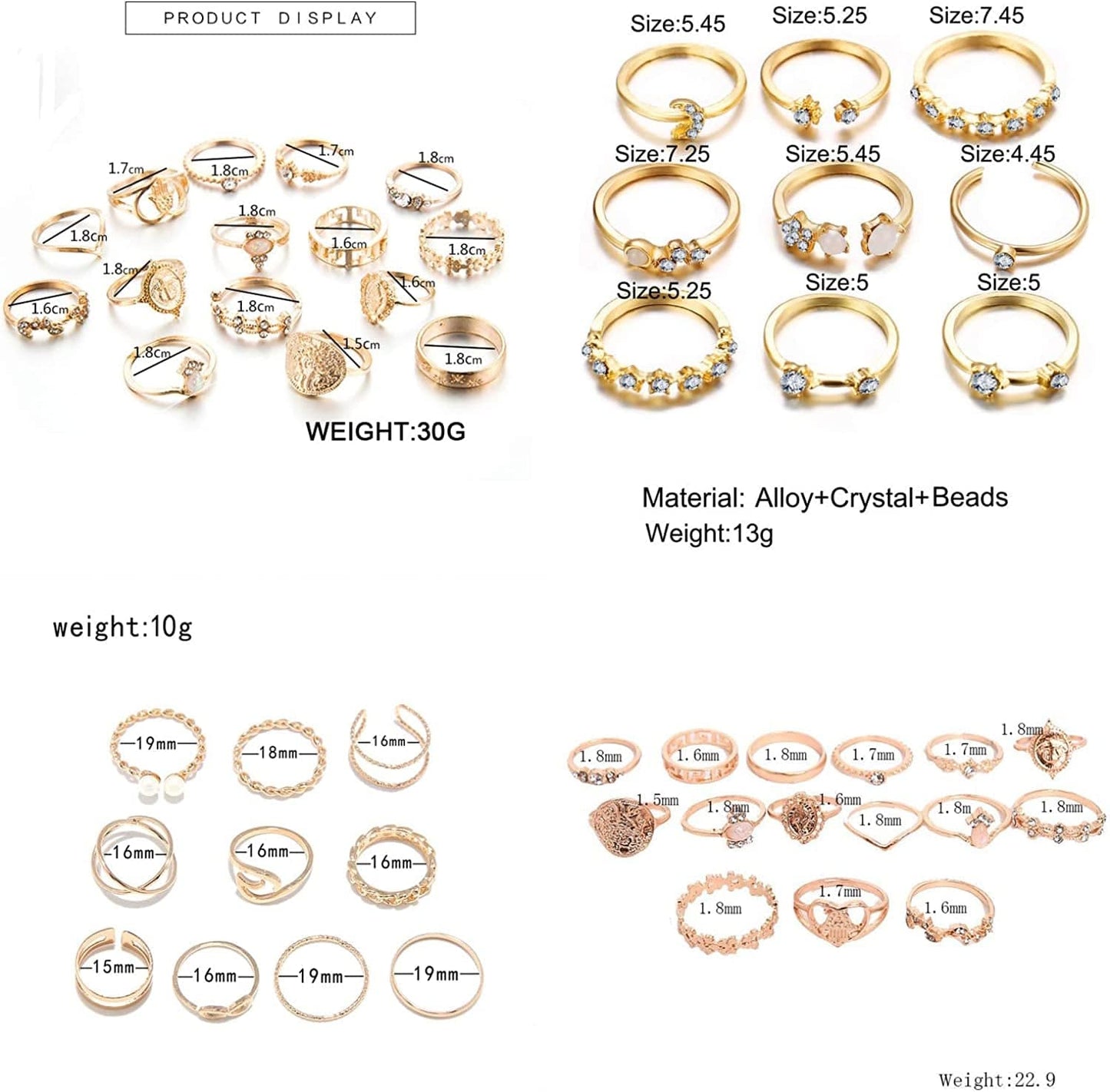 58PCS Boho Knuckle Rings Crystal Stackable Rings Set for Women Teen Girls Vintage Gold Silver Midi Joint Nail Finger Rings Set