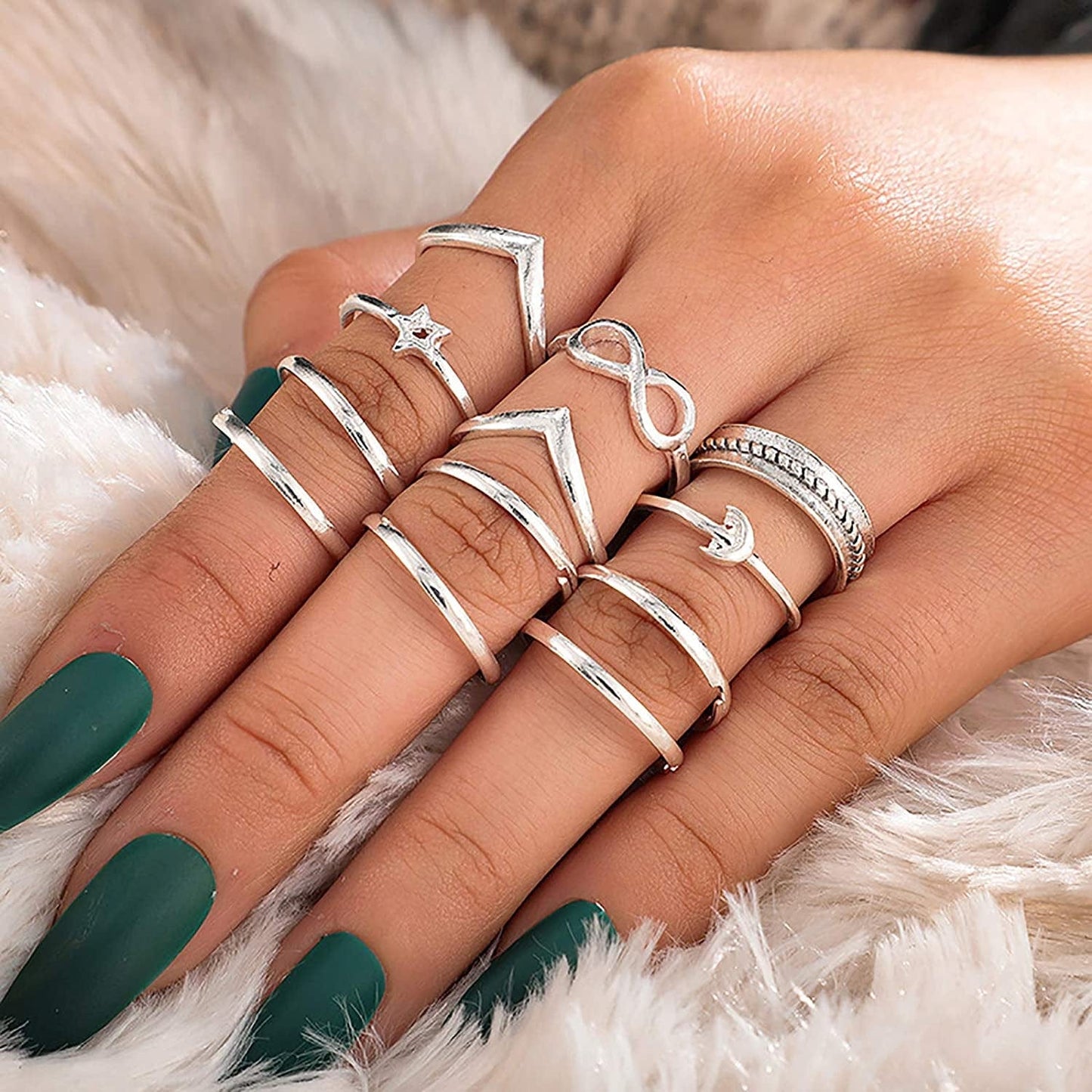 58PCS Boho Knuckle Rings Crystal Stackable Rings Set for Women Teen Girls Vintage Gold Silver Midi Joint Nail Finger Rings Set