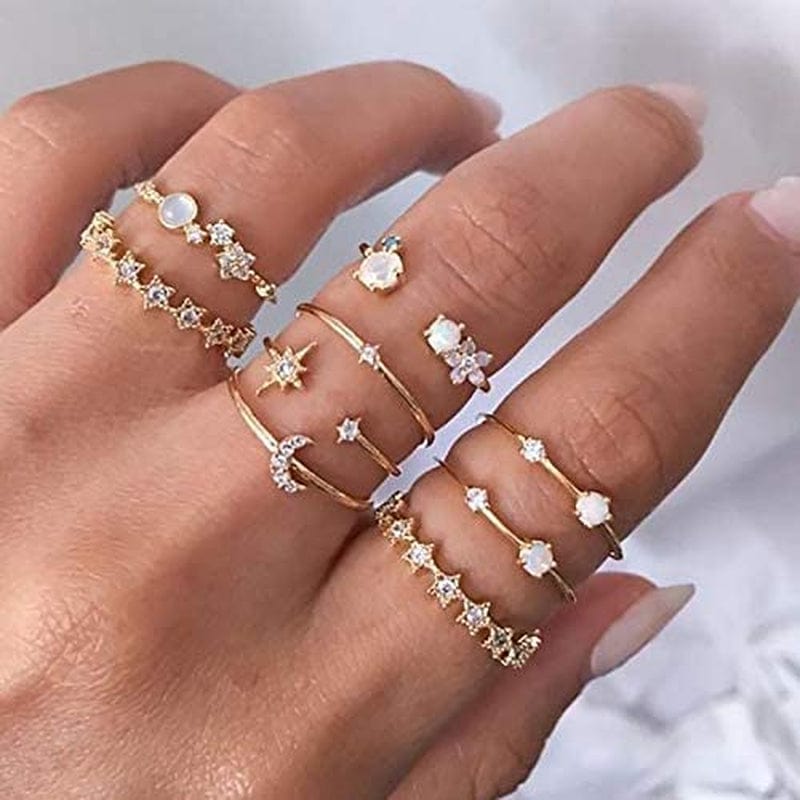 58PCS Boho Knuckle Rings Crystal Stackable Rings Set for Women Teen Girls Vintage Gold Silver Midi Joint Nail Finger Rings Set