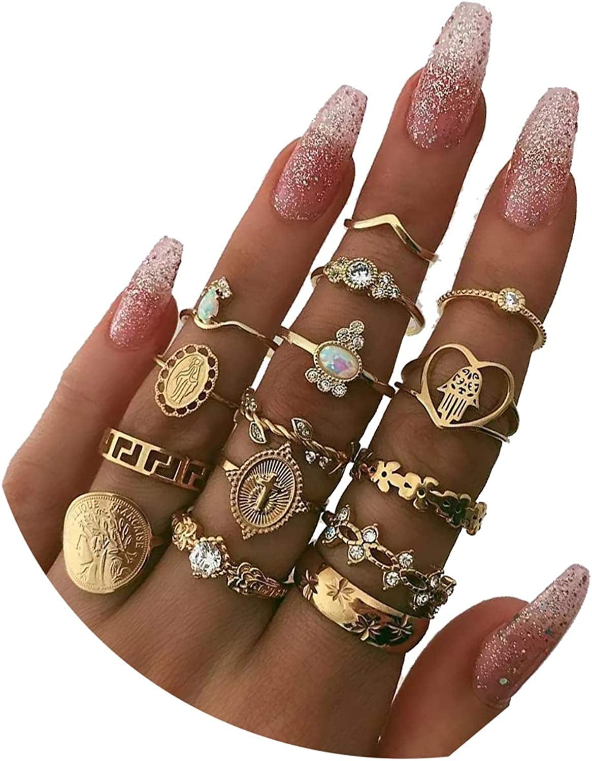 58PCS Boho Knuckle Rings Crystal Stackable Rings Set for Women Teen Girls Vintage Gold Silver Midi Joint Nail Finger Rings Set
