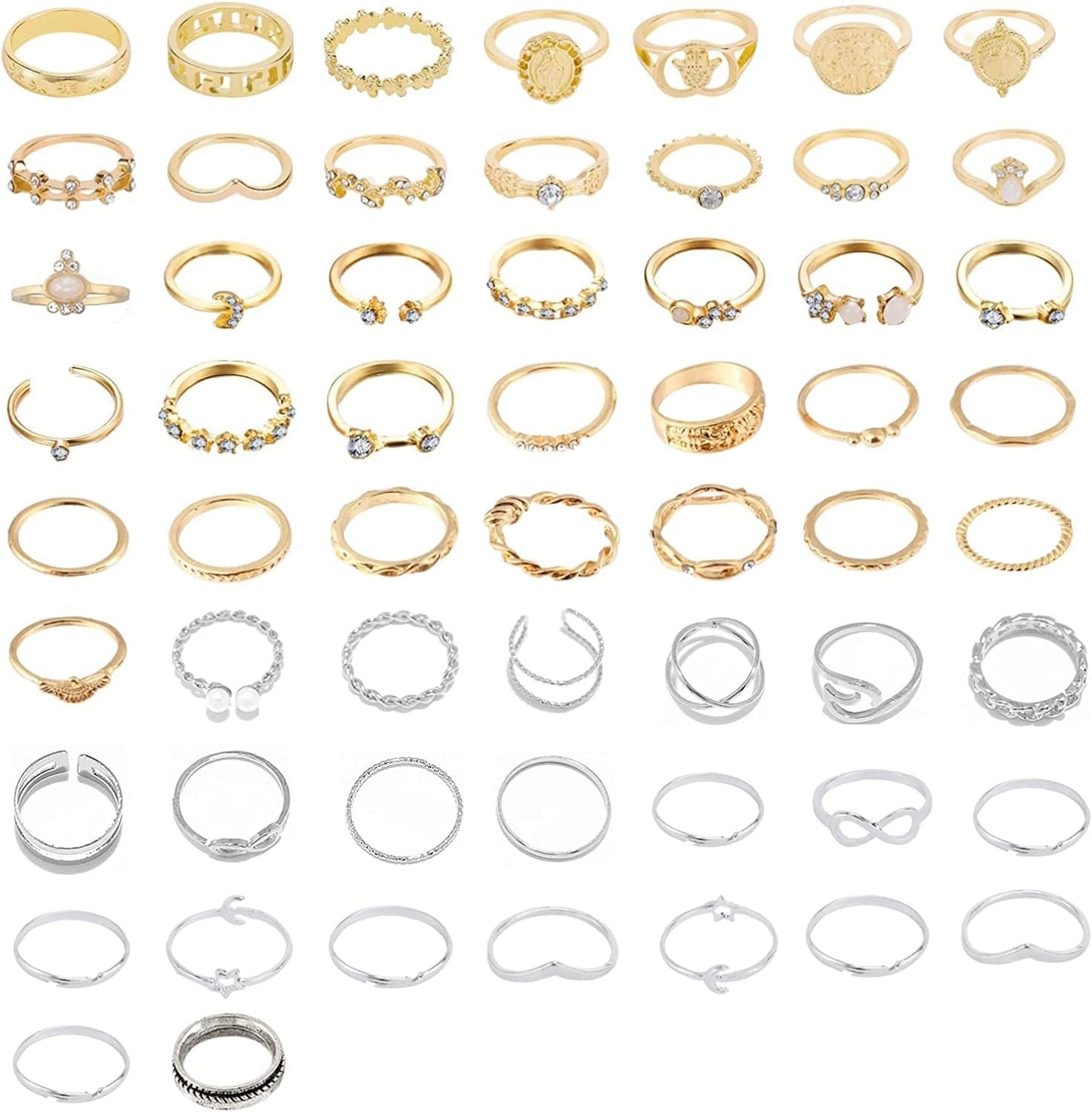 58PCS Boho Knuckle Rings Crystal Stackable Rings Set for Women Teen Girls Vintage Gold Silver Midi Joint Nail Finger Rings Set