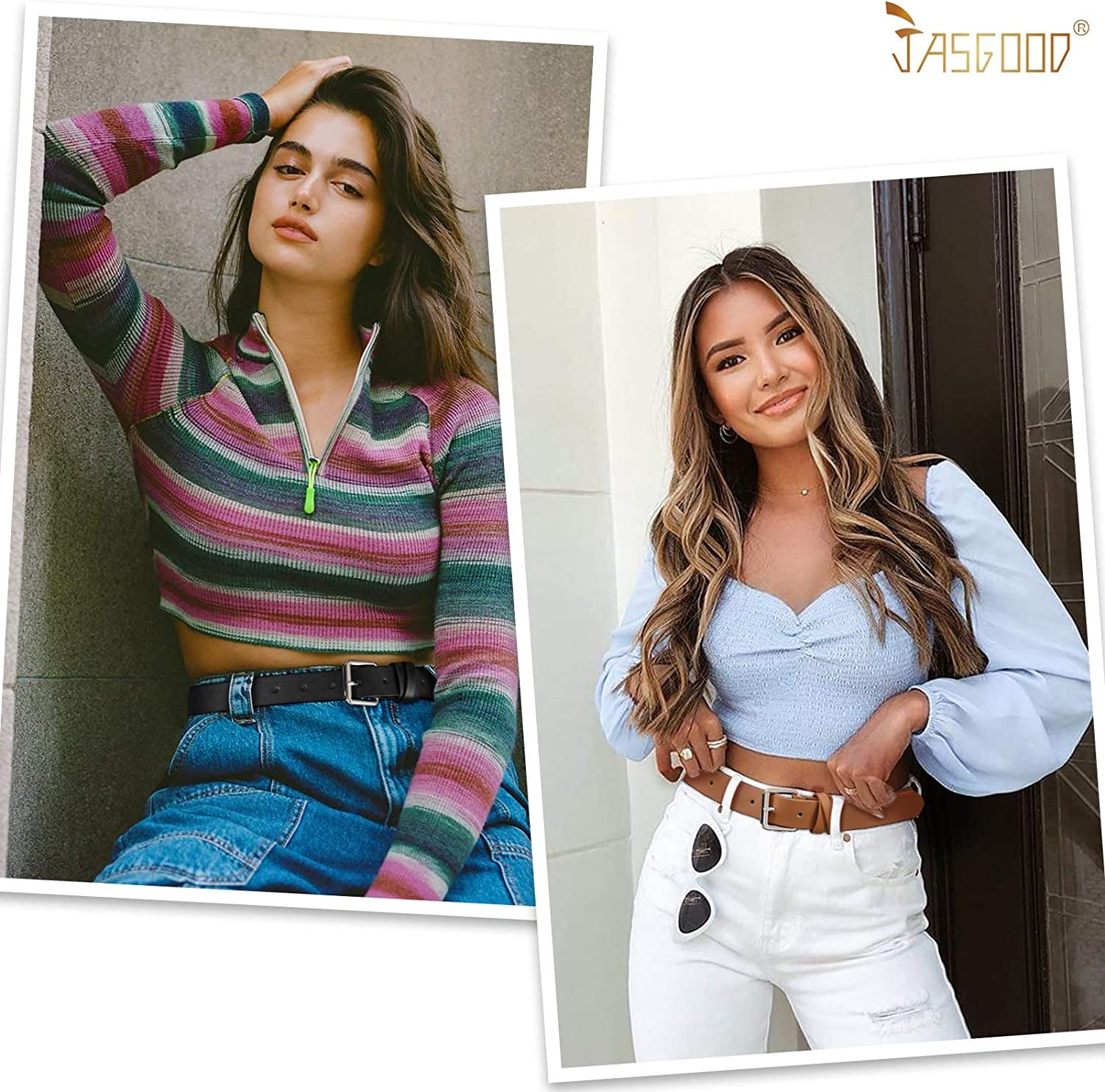 JASGOOD 2 Pack Women Leather Belt for Jeans Pants,Fashion PU Leather Belt with Alloy Buckle Apparel & Accessories > Clothing Accessories > Belts KYLIE MAX   