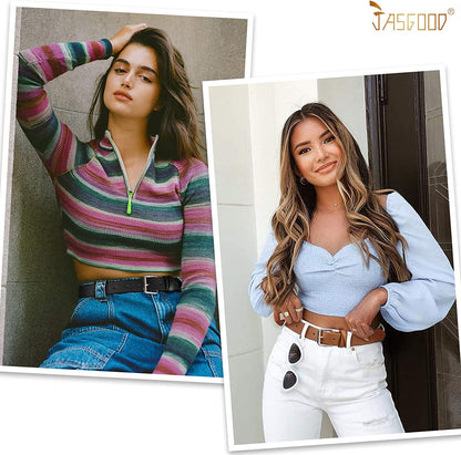 JASGOOD 2 Pack Women Leather Belt for Jeans Pants,Fashion PU Leather Belt with Alloy Buckle Apparel & Accessories > Clothing Accessories > Belts KYLIE MAX   