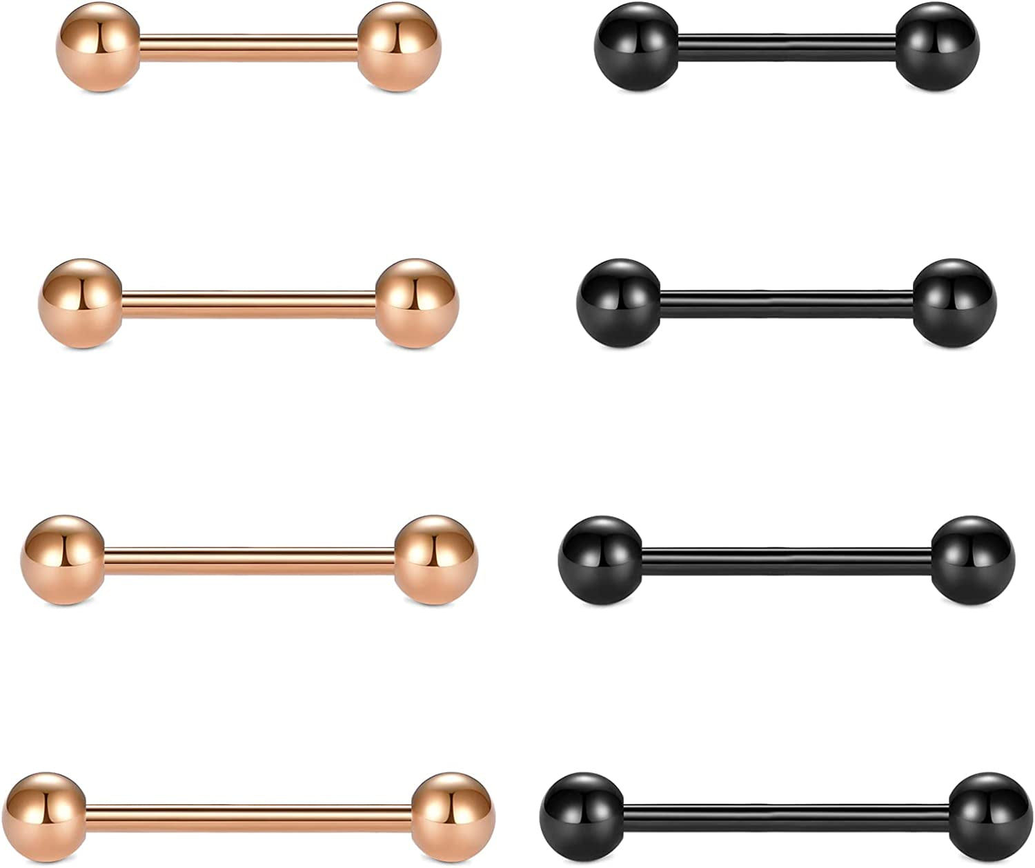 Vcmart Nipple Rings Tongue Rings Stainless Steel 14G Straight Barbells Piercing Jewelry 12Mm,14Mm,16Mm,18Mm Apparel & Accessories > Jewelry > Body Jewelry vcmart 7 -rose gold & black  