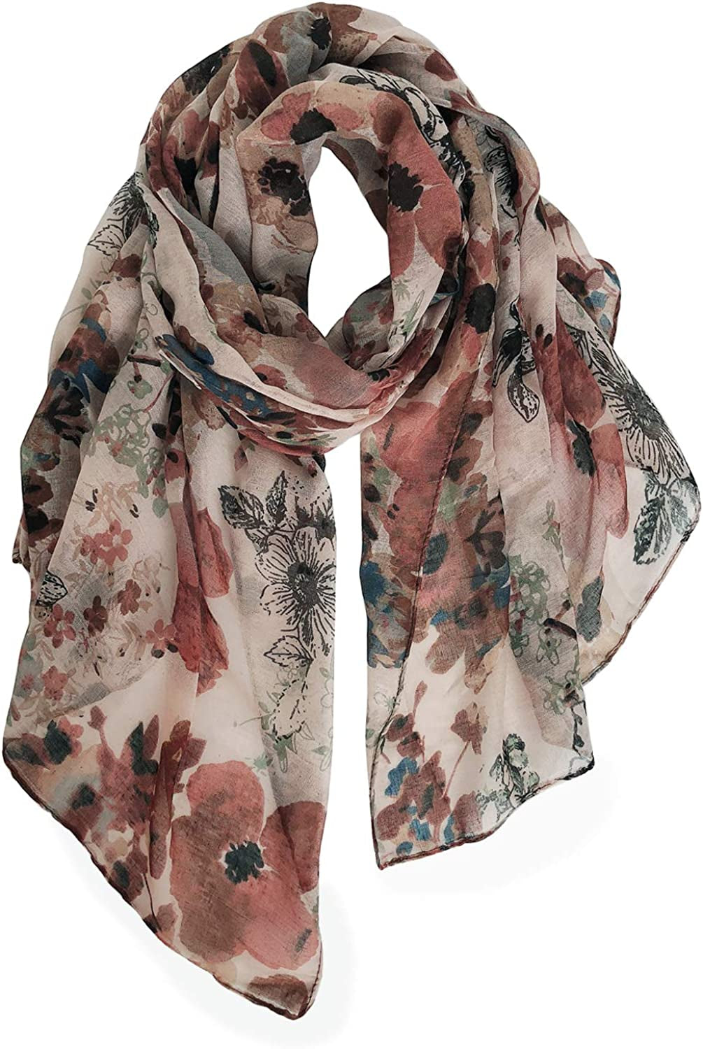 GERINLY Lightweight Scarves Fashion Flowers Print Women Cotton Wrap Scarf Head Shawl for Fall Apparel & Accessories > Clothing Accessories > Scarves & Shawls GERINLY X-brown  