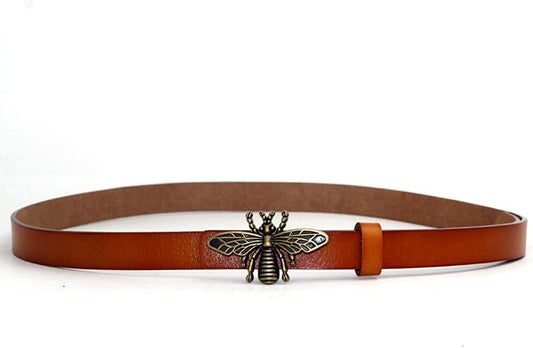 Moyoto Women'S 0.7″Thin Vintage Copper Bee Buckle Leather Belts Casual Dress Belts Apparel & Accessories > Clothing Accessories > Belts MoYoTo Brown  