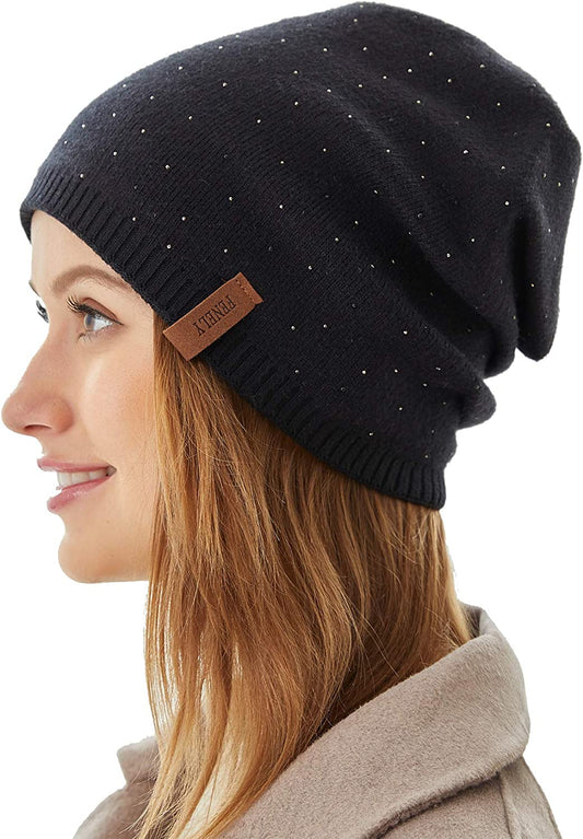 Women Winter Beanie Knitted Hats Warm Soft Slouchy Cashmere Headwear Cap for Womens Lady Mother Apparel & Accessories > Clothing Accessories > Headwear FENELY Black Medium 