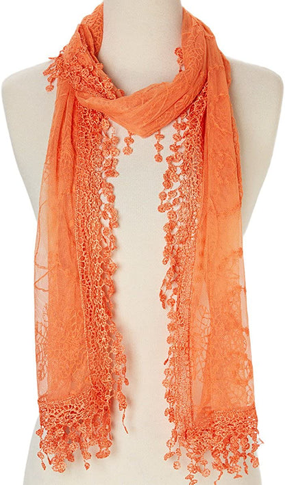 Women'S Lightweight Feminine Lace Teardrop Fringe Lace Scarf Vintage Scarf Mesh Crochet Tassel Cotton Scarf for Women Apparel & Accessories > Clothing Accessories > Scarves & Shawls Tan's Orange  