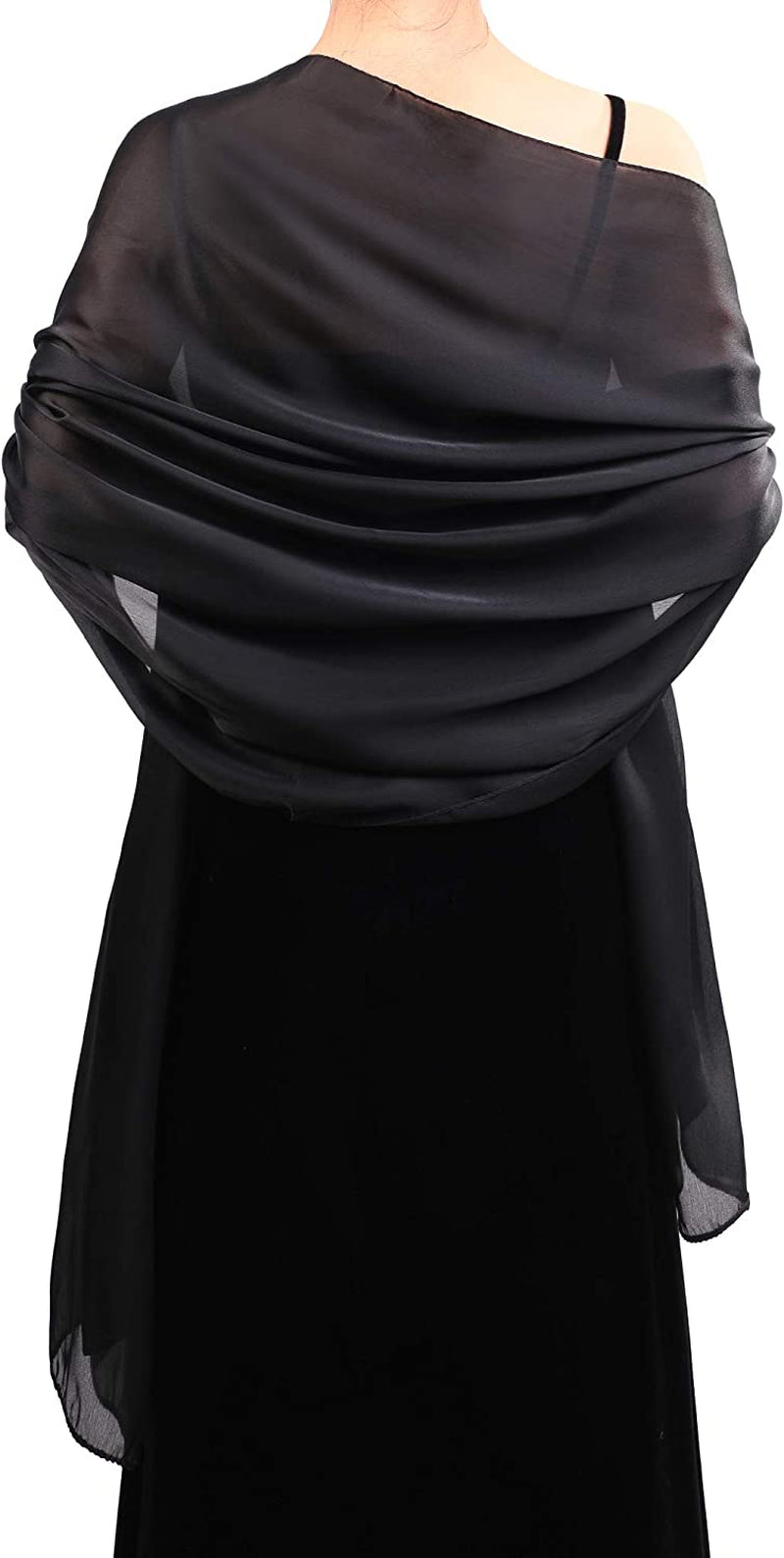 WILLBOND Womens Shawl Chiffon Bridal Evening Soft Wrap Scarf, Chiffon Scarf Ribbon Scarf Satin Scarf for Women and Girls Apparel & Accessories > Clothing Accessories > Scarves & Shawls Willbond Black 2 Common size 