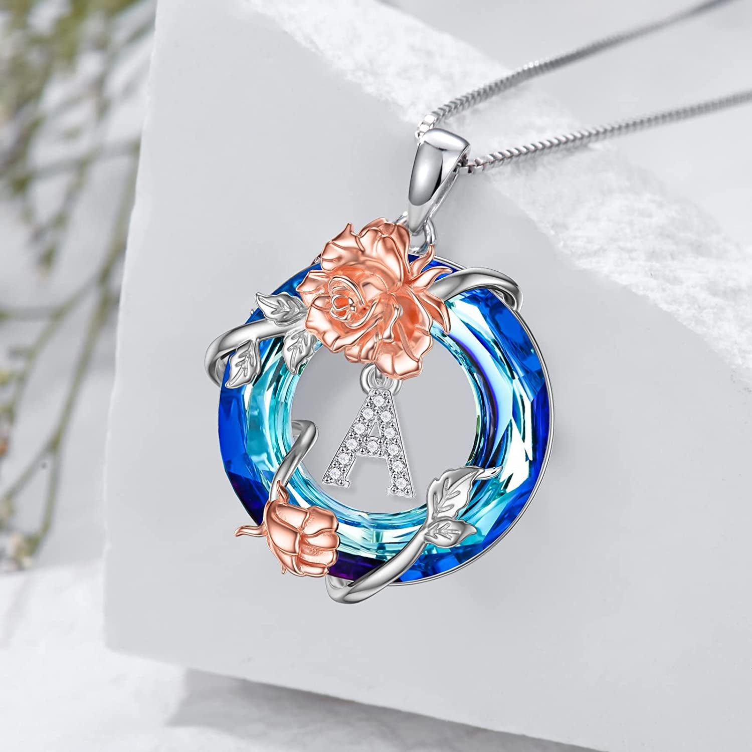 TOUPOP Christmas Gifts for Women 925 Sterling Silver Rose Necklaces A-Z Initial Letter Rose Flower Pendant Necklace with Circle Crystal Jewelry Birthday Valentine'S Day Gifts for Women Her Mom Wife Girlfriend Girls Apparel & Accessories > Jewelry > Necklaces TOUPOP   