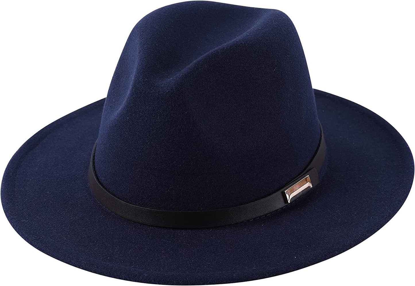 Lanzom Women Lady Retro Wide Brim Floppy Panama Hat Belt Buckle Wool Fedora Hat Apparel & Accessories > Clothing Accessories > Hats Lanzom 01-navy Blue One Size 