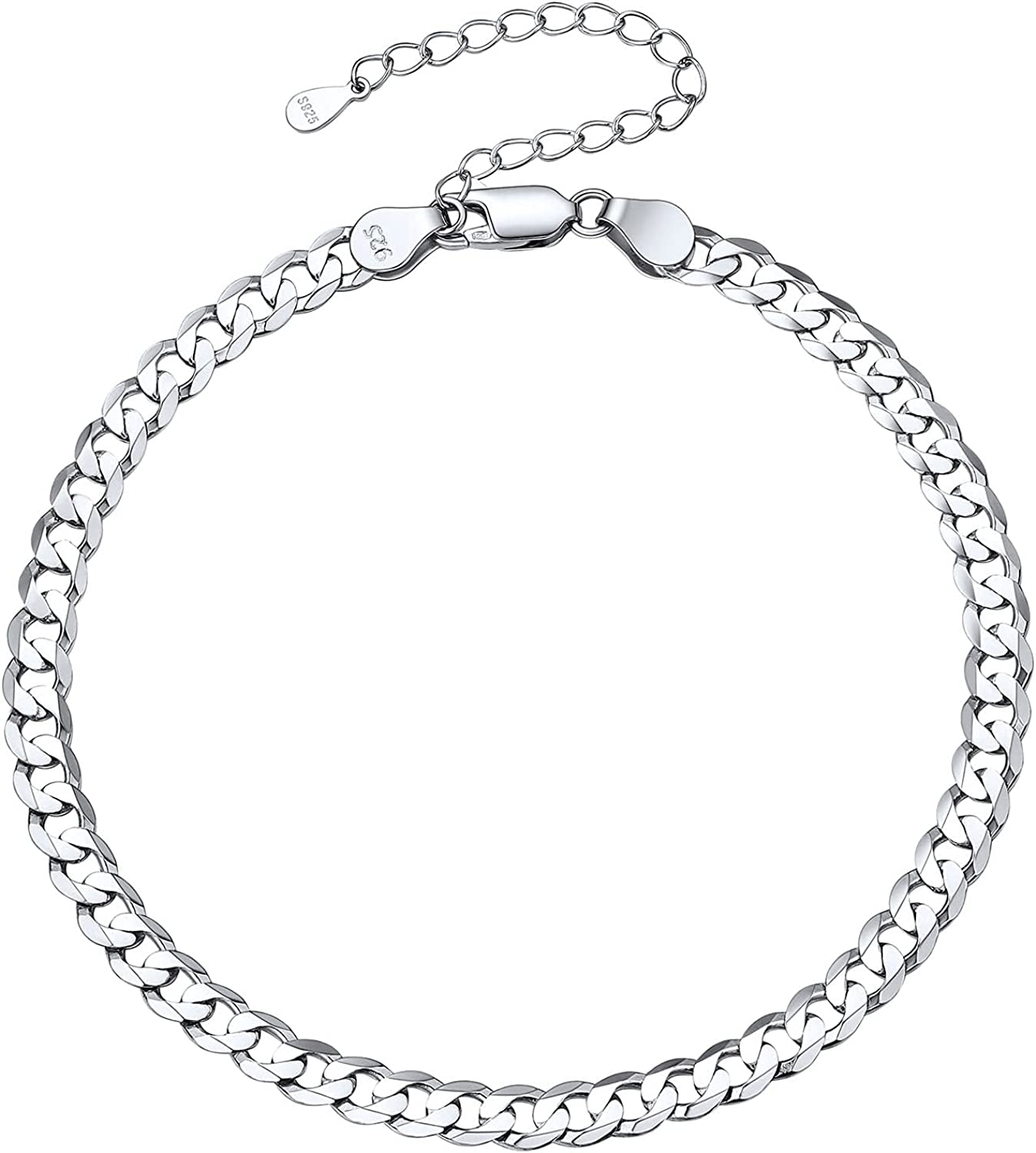 Chicsilver 925 Sterling Silver Ankle Bracelet for Women, Simple Durable Cuban Link/Figaro/Twist Rope Chain Anklets for Beach Party(With Gift Box) Apparel & Accessories > Jewelry > Anklets ChicSilver Jewelry A: Cuban Chain-5mm wide  