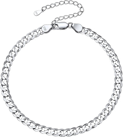 Chicsilver 925 Sterling Silver Ankle Bracelet for Women, Simple Durable Cuban Link/Figaro/Twist Rope Chain Anklets for Beach Party(With Gift Box) Apparel & Accessories > Jewelry > Anklets ChicSilver Jewelry A: Cuban Chain-5mm wide  