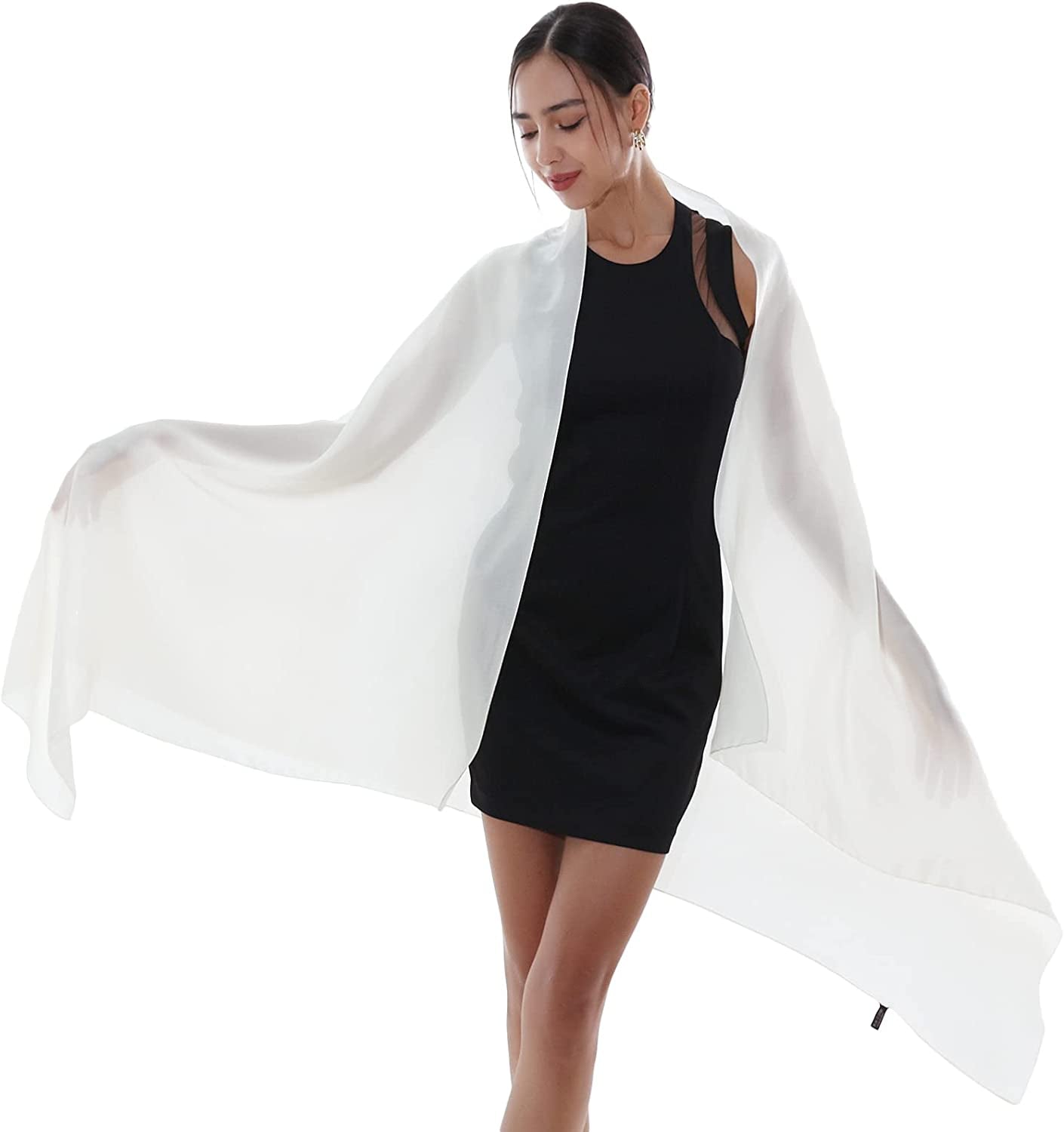 RIIQIICHY Pashmina Shawls Wraps for Women Evening Dresses like Chiffon Silk Scarf for Weddings Apparel & Accessories > Clothing Accessories > Scarves & Shawls RIIQIICHY Ivory-2  