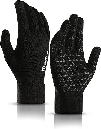 TRENDOUX Winter Gloves for Men Women - Upgraded Touch Screen Anti-Slip Silicone Gel - Elastic Cuff - Thermal Soft Knit Lining Apparel & Accessories > Clothing Accessories > Gloves & Mittens TRENDOUX Black X-Large 