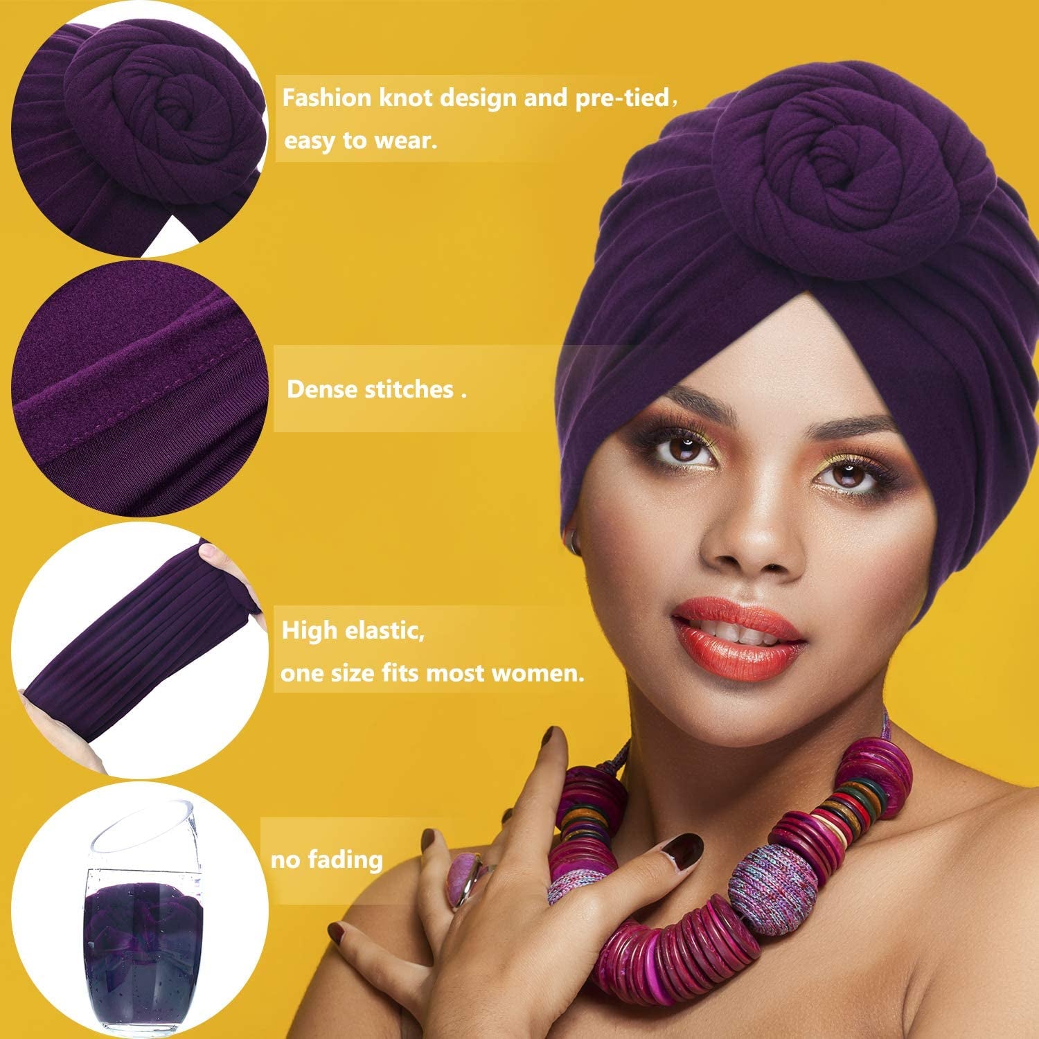 SATINIOR 6 Pieces Women African Turban Flower Knot Pre-Tied Bonnet Beanie Cap Headwrap Apparel & Accessories > Clothing Accessories > Bandanas & Headties SATINIOR   