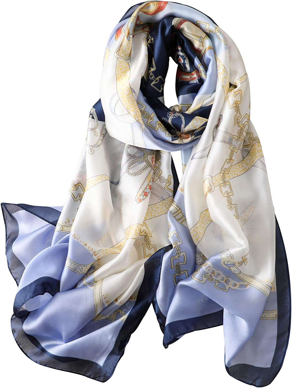NUWEERIR Womens 100% Large Mulberry Silk Scarf Long Satin Scarf Fashion Designer Scarf Lightweight Wraps Apparel & Accessories > Clothing Accessories > Scarves & Shawls NUWEERIR Blue  
