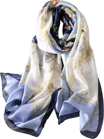 NUWEERIR Womens 100% Large Mulberry Silk Scarf Long Satin Scarf Fashion Designer Scarf Lightweight Wraps Apparel & Accessories > Clothing Accessories > Scarves & Shawls NUWEERIR Blue  