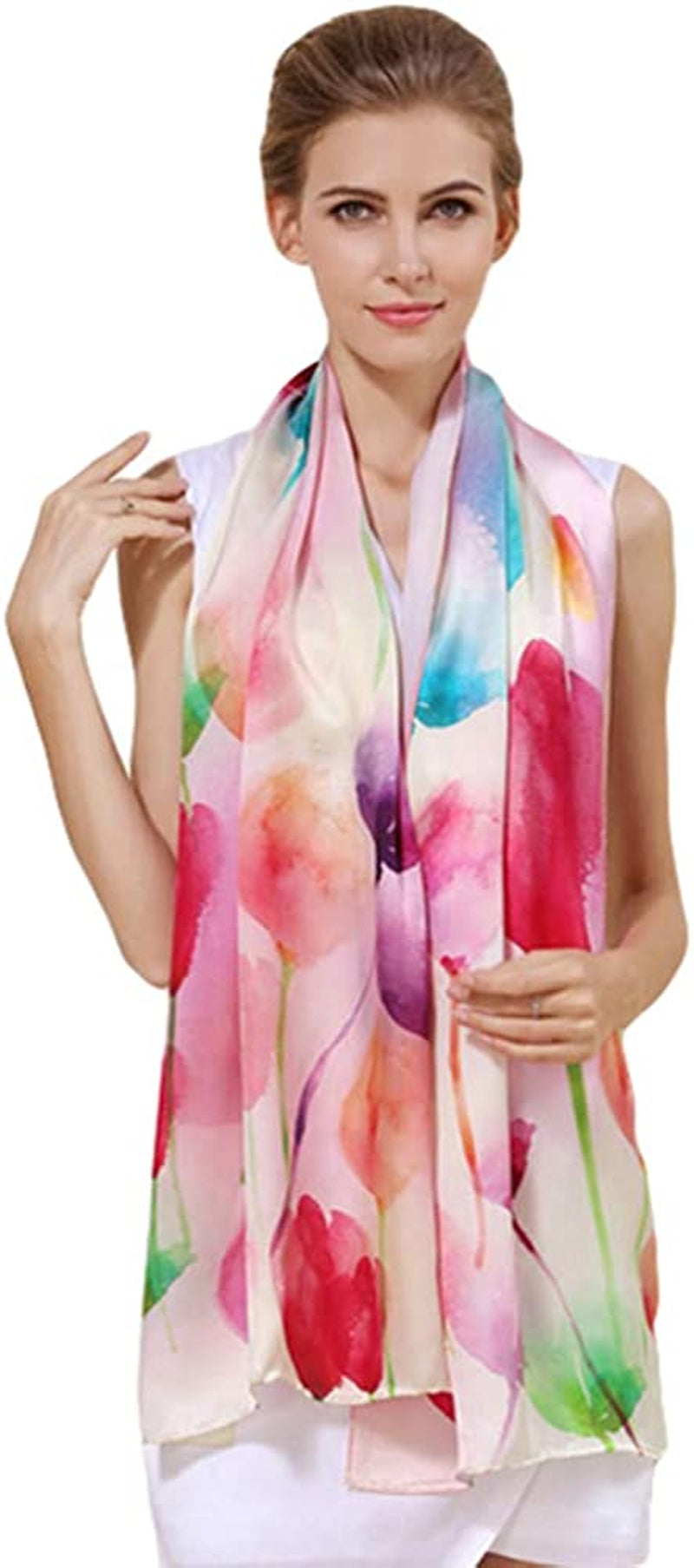 Women'S 100% Charmeuse Mulberry Silk Long Scarf for Gift Hair Ladies Shawls Floral and Butterfly Scarves Apparel & Accessories > Clothing Accessories > Scarves & Shawls WindamazingStory Purple  