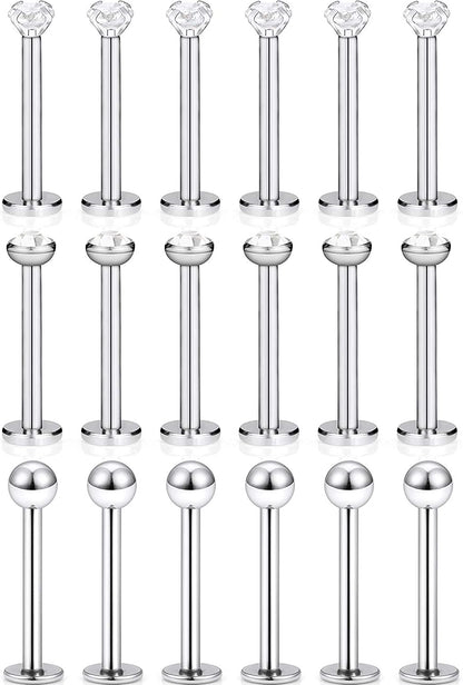SCERRING 18PCS 16G Stainless Steel Clear Cubic Zirconia Labret Monroe Lip Tragus Cartilage Helix Earring Ring Body Piercing Jewelry 6Mm 8Mm 10Mm Apparel & Accessories > Jewelry > Body Jewelry SCERRING 10mm Silver  