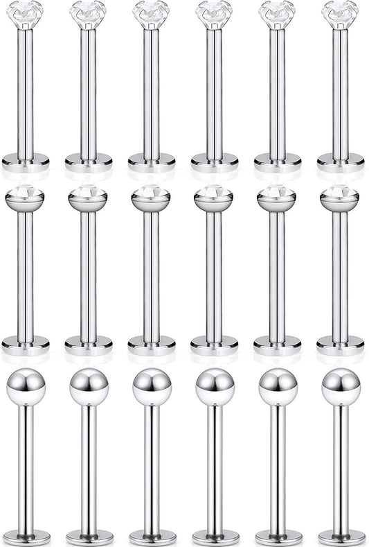 SCERRING 18PCS 16G Stainless Steel Clear Cubic Zirconia Labret Monroe Lip Tragus Cartilage Helix Earring Ring Body Piercing Jewelry 6Mm 8Mm 10Mm Apparel & Accessories > Jewelry > Body Jewelry SCERRING 10mm Silver  