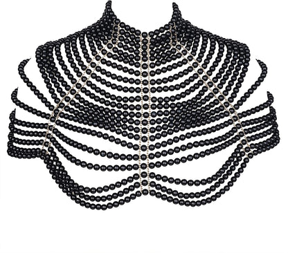 Ccbodily Pearl Body Chain Bra - Fashion Shoulder Necklaces Bra Chain Body Jewelry Apparel & Accessories > Jewelry > Body Jewelry CCbodily B-BLACK  
