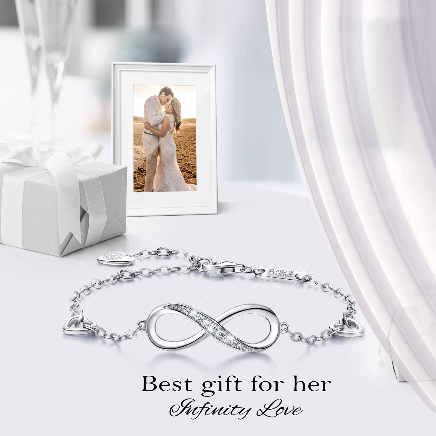 Billie Bijoux Womens 925 Sterling Silver Infinity Endless Love Symbol Charm Adjustable Bracelet Mother'S Day Gift for Wife Women Girls Mom Apparel & Accessories > Jewelry > Bracelets Billie Bijoux   