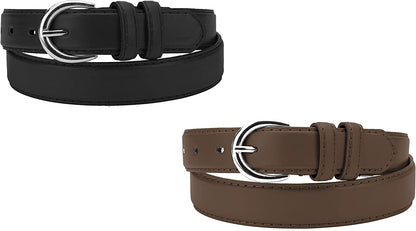 Women'S Casual Solid Colors Faux Leather 1" Belt with Single Prong Buckle Apparel & Accessories > Clothing Accessories > Belts JOTW Black & Brown Medium 