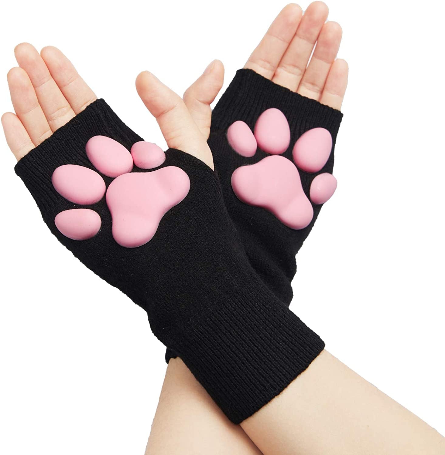 Cute Cat Paw Mittens Gloves, Kawaii Cat Cosplay Kawaii Soft 3D Toes Beans Fingerless Cat Claw Paws Pad Sleeve Apparel & Accessories > Clothing Accessories > Gloves & Mittens HOMEGYMFREE Black-short  