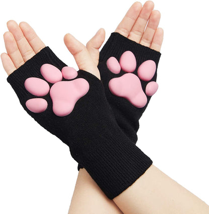 Cute Cat Paw Mittens Gloves, Kawaii Cat Cosplay Kawaii Soft 3D Toes Beans Fingerless Cat Claw Paws Pad Sleeve Apparel & Accessories > Clothing Accessories > Gloves & Mittens HOMEGYMFREE Black-short  