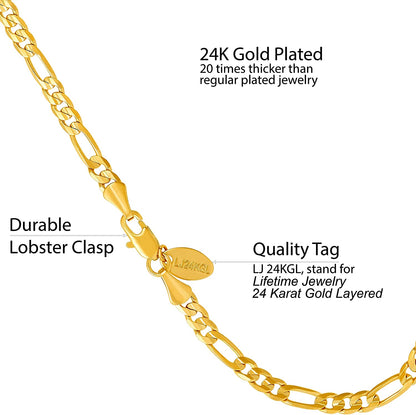 LIFETIME JEWELRY 4Mm Figaro Chain Anklet Bracelet for Women 24K Real Gold Plated Apparel & Accessories > Jewelry > Anklets Lifetime Products Group   